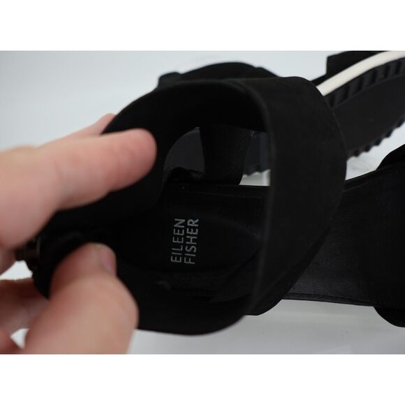 Eileen Fisher Women's Viv Sandal Size 8 Wedge Heel Ankle Strap Black Nubuck - Picture 8 of 9